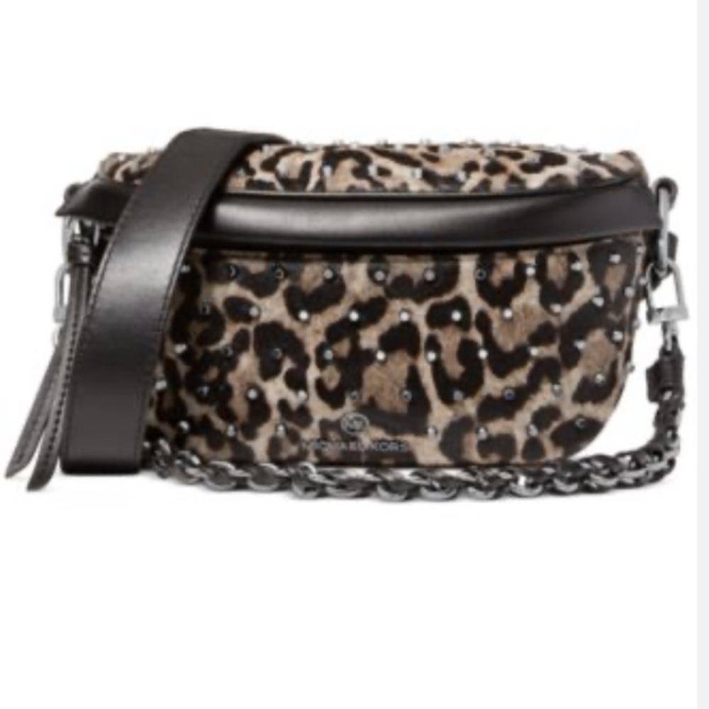 Michael Kors Slater Heather Gray Sling Pack Messenger Bag Calf Hair Animal Print